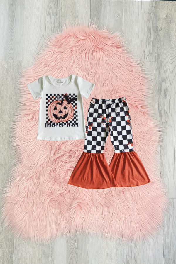 Checkered Trick or Treat Bell Pant Set