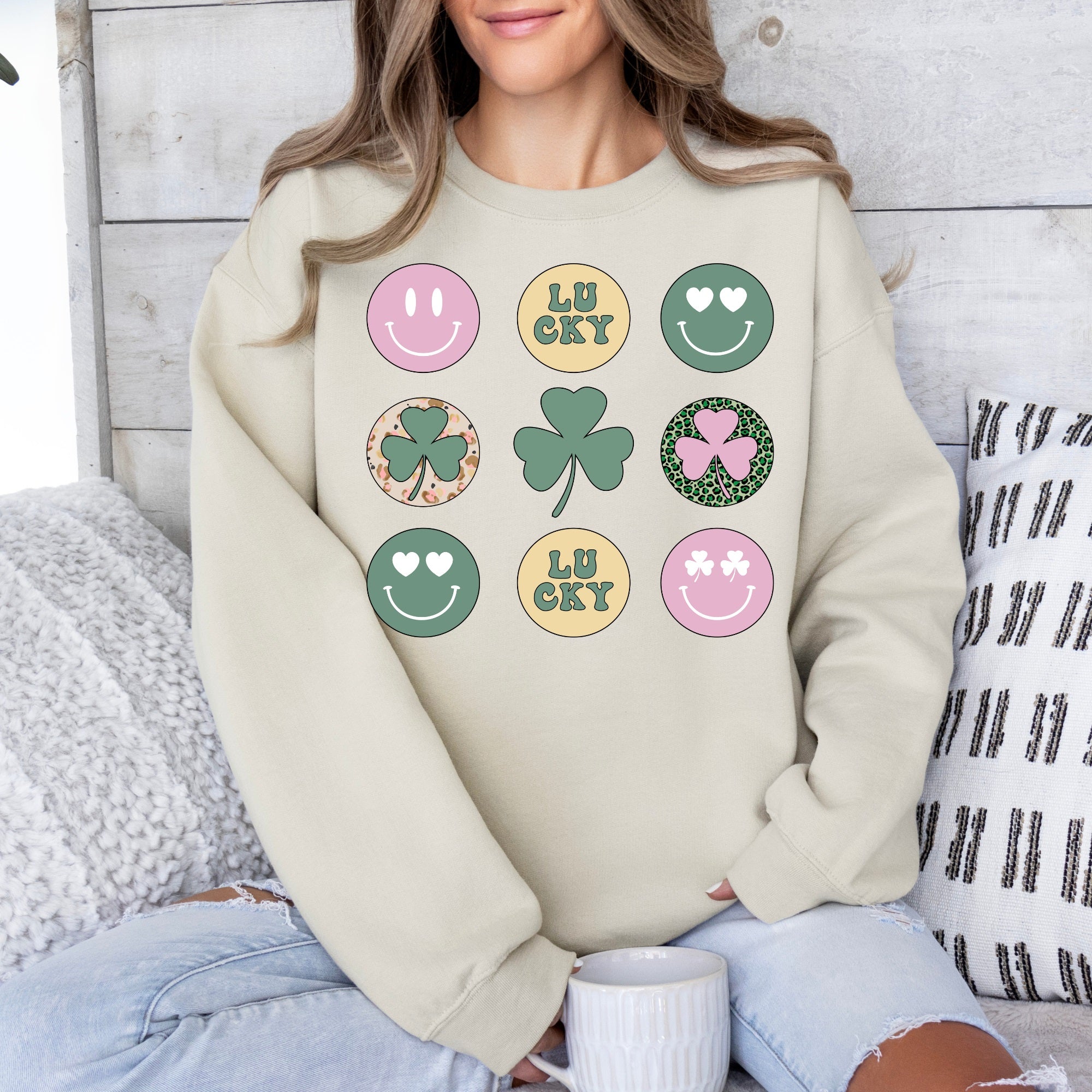 Cute Happy St. Patrick's 2024 Day & Lucky Graphic Sweatshirts, Casual Long Sleeve