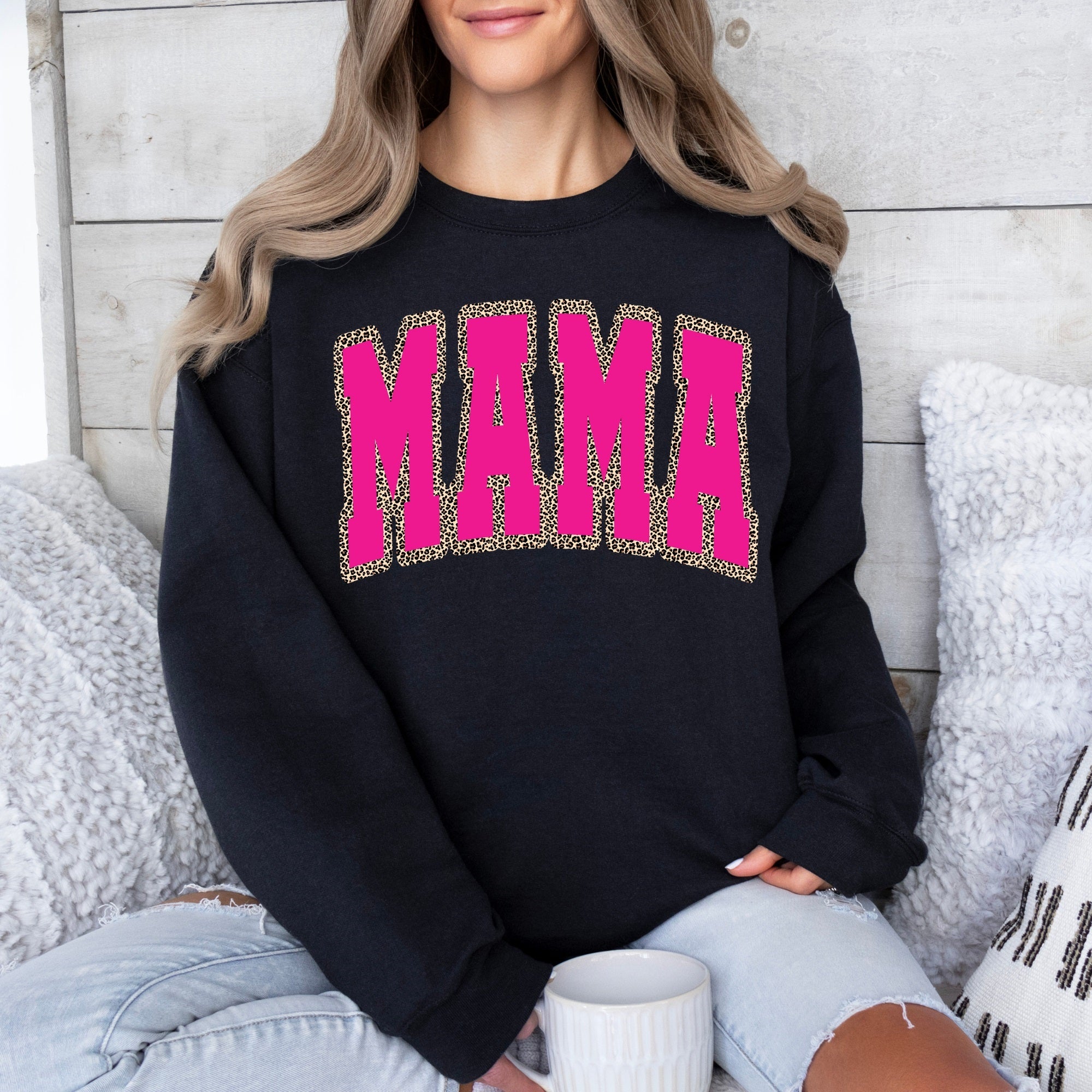 Black Hot Pink Leopard Mama Sweatshirt