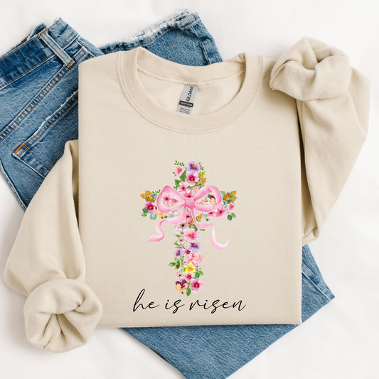 He Is Risen Floral Cross Sweatshirt