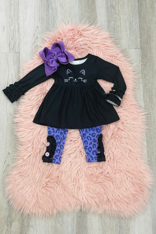 Purple & Black Cat Pant Set