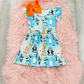 Blue Flutter Sleeve Scary Dog Dress