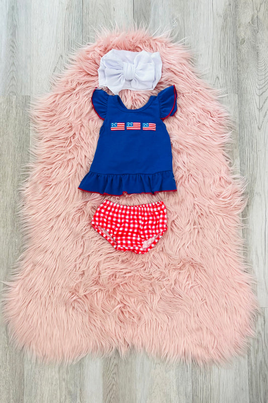 Royal & Red Gingham Flag Bummie Set