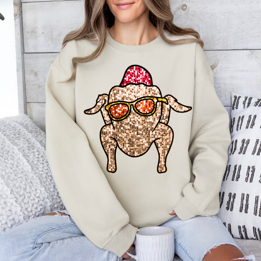 Faux Sequin Turkey Sweatshirt