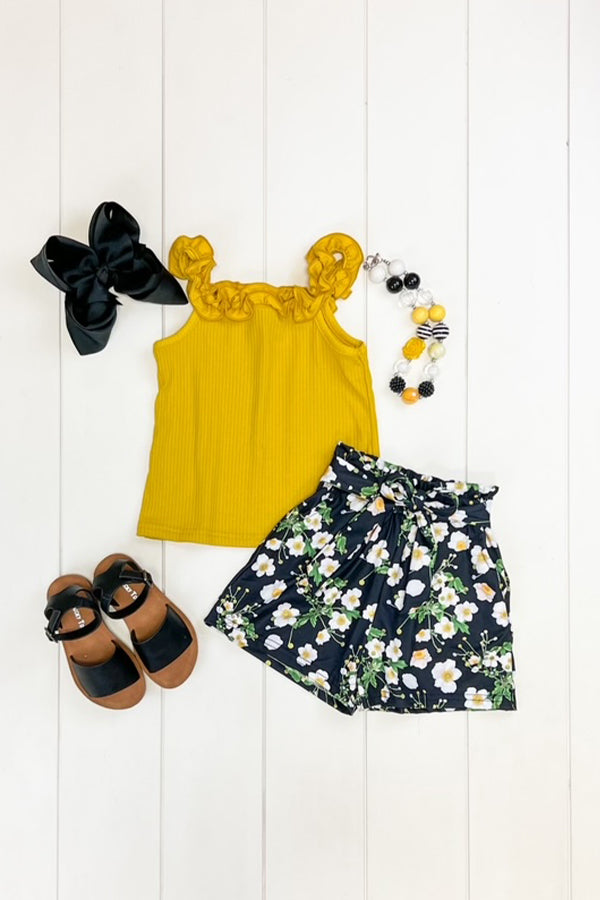 Mustard & Navy Floral Short Set – dashofglittercom