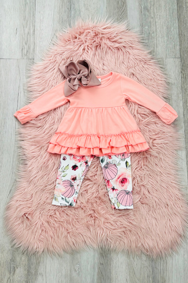 Coral Pumpkin Floral Pant Set