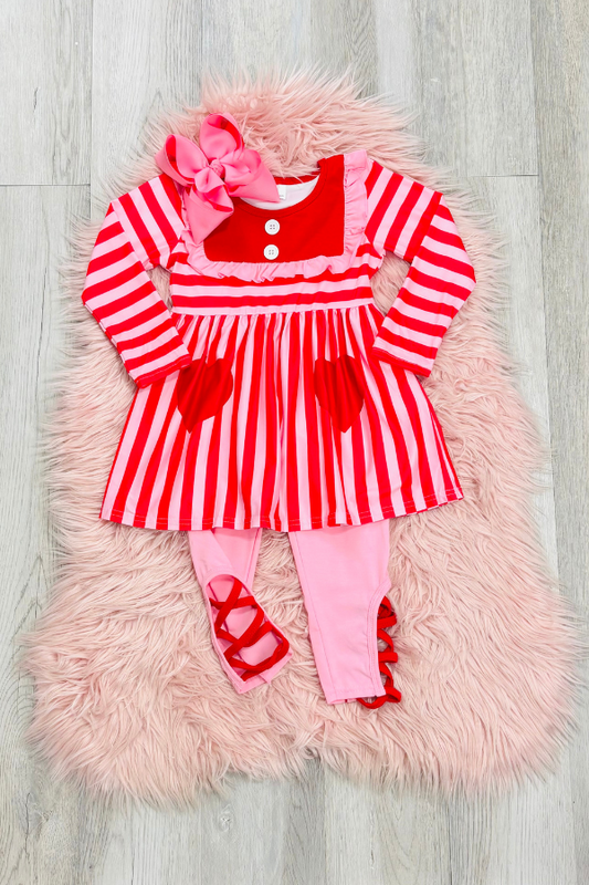 Pink & Red Heart Pant Set