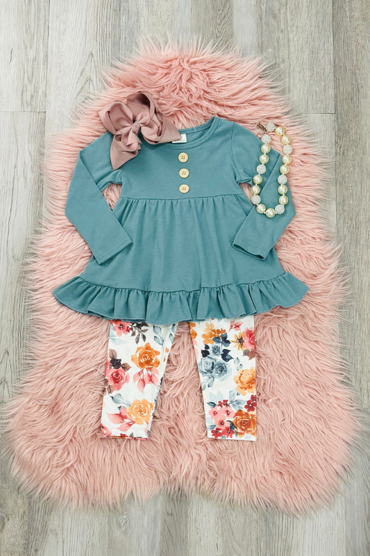 Teal Floral Pant Set